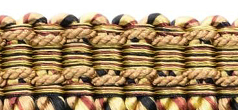 DÉCOPRO 6" (15cm) Decorative Bullion Fringe Trim with Fancy Woven Gimp Header # BFMLT6WVN, Biscotti Beige #PR16 (Dark Beige, Dark Red, Pure Black) | 18 Yards (54 ft/16.5m) - DecoPro