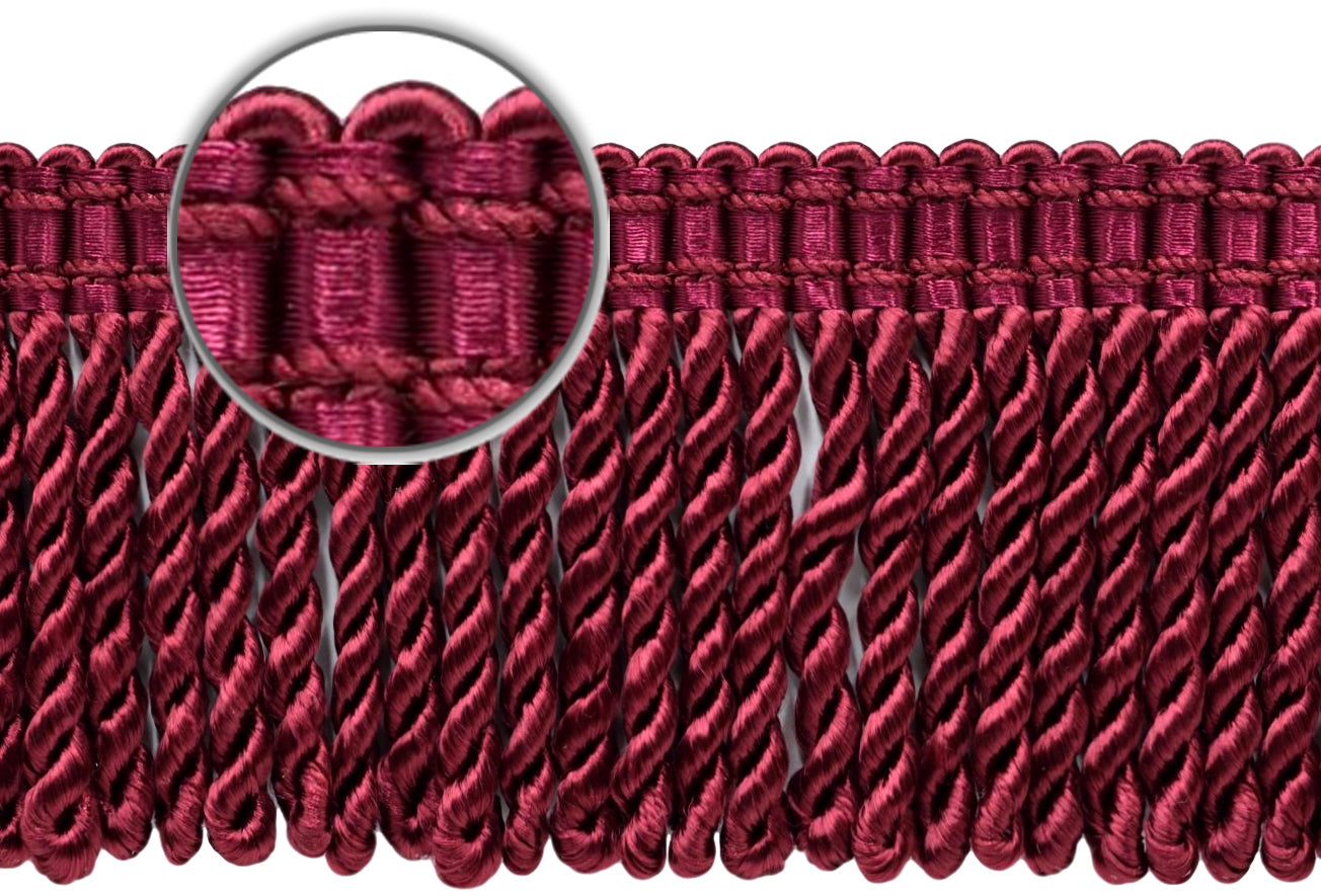 DÉCOPRO 3" (7.5cm) Fancy Solid Woven Gimp Header Satiny Bullion Fringe Trim # BFS3WVN, Dark Wine Red #E10 (Dark Burgundy Red) | Sold By The Yard (36"/3 ft/0.9m) - DecoPro