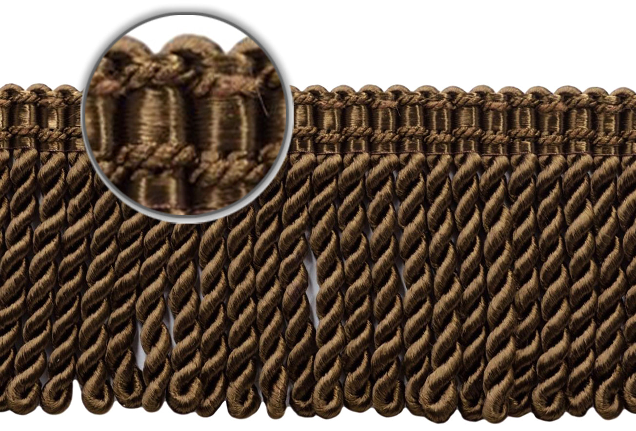 DÉCOPRO 3" (7.5cm) Fancy Solid Woven Gimp Header Satiny Bullion Fringe Trim # BFS3WVN, Espresso Brown #E29 (Dark Brown) | 18 Yards (54 ft/16.5m) - DecoPro