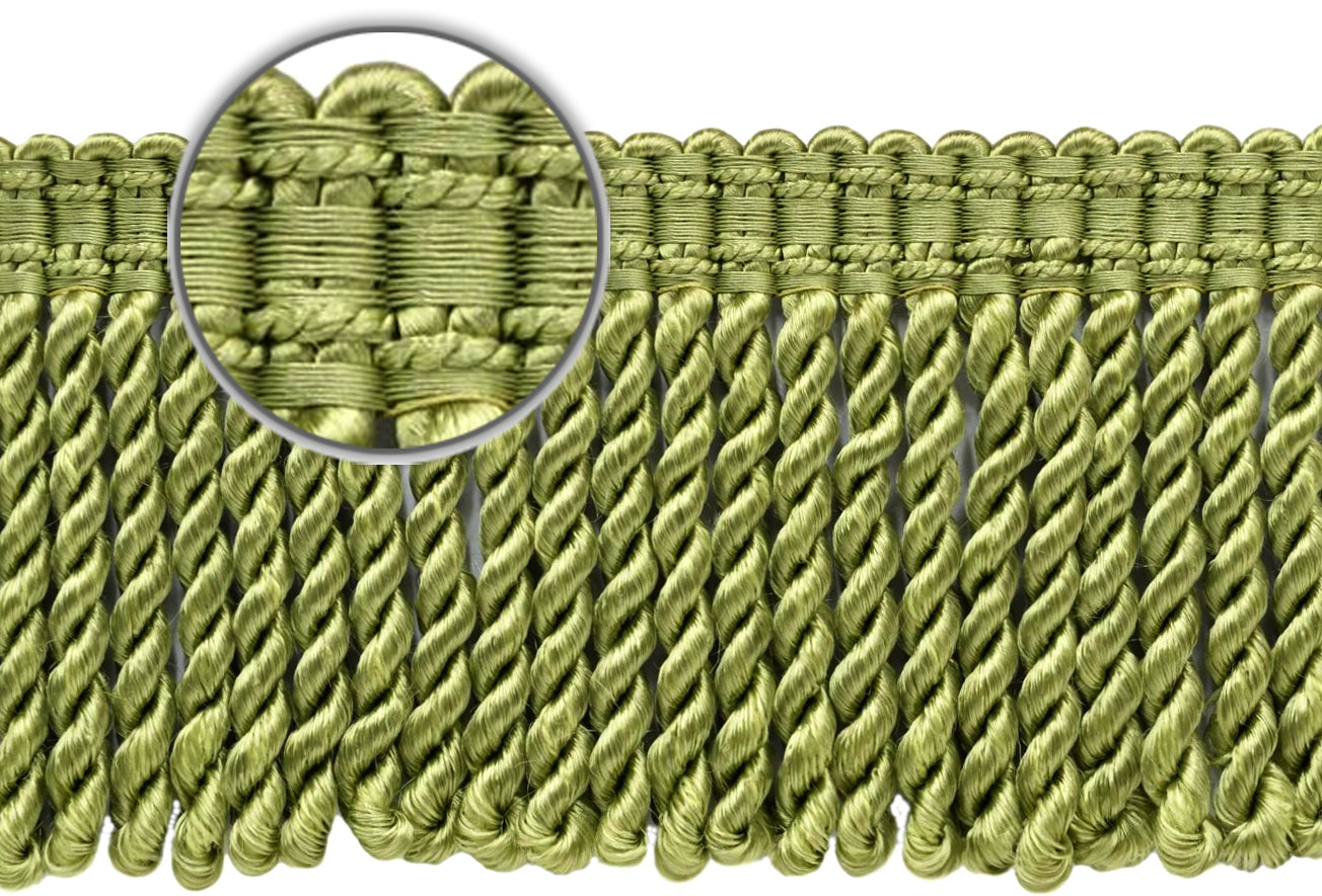 DÉCOPRO 3" (7.5cm) Fancy Solid Woven Gimp Header Satiny Bullion Fringe Trim # BFS3WVN, Dark Sage Green #L26 (Dark Sage Green) | 5 Yards (15 ft/4.5m) - DecoPro