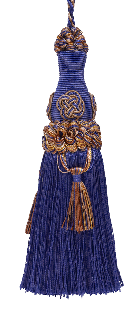 DÉCOPRO Elegant 7" accented with Rosette and Tassels # BKT, Navy Beige Blue #5817 (Navy Blue, Royal Blue, Golden Beige) | Set of 4 - DecoPro