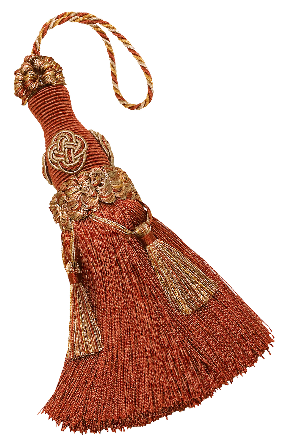 DÉCOPRO Elegant 7" accented with Rosette and Tassels # BKT, Cinnamon Toast Orange #6122 (Rust, Gold) | Sold Individually - DecoPro