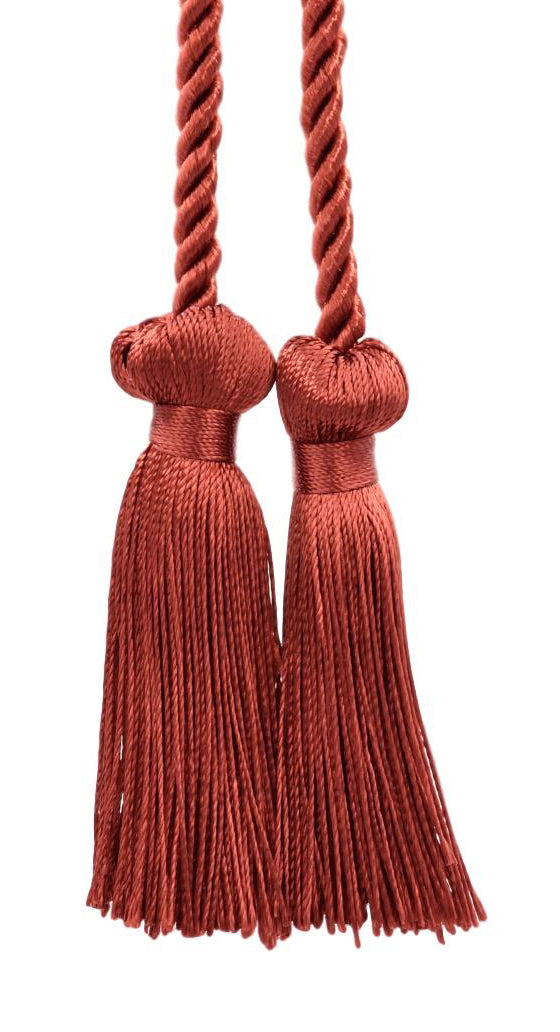 DÉCOPRO Decorative Double Tassel Curtain and Drapery Tieback / Holdback, 3" (7.5cm), 27" (68.5cm) # CCT, Dark Rust Orange #K35 (Deep Coral) | Set of 2 - DecoPro
