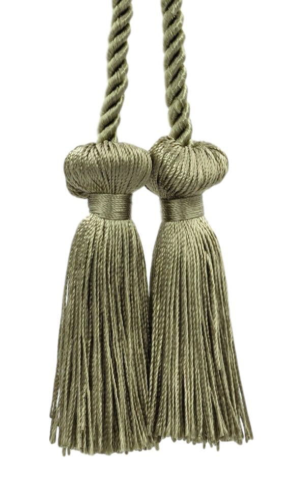 DÉCOPRO Decorative Double Tassel Curtain and Drapery Tieback / Holdback, 3" (7.5cm), 27" (68.5cm) # CCT, Dark Khaki Green #L80 (Dark Khaki Beige Green) | Set of 12 - DecoPro