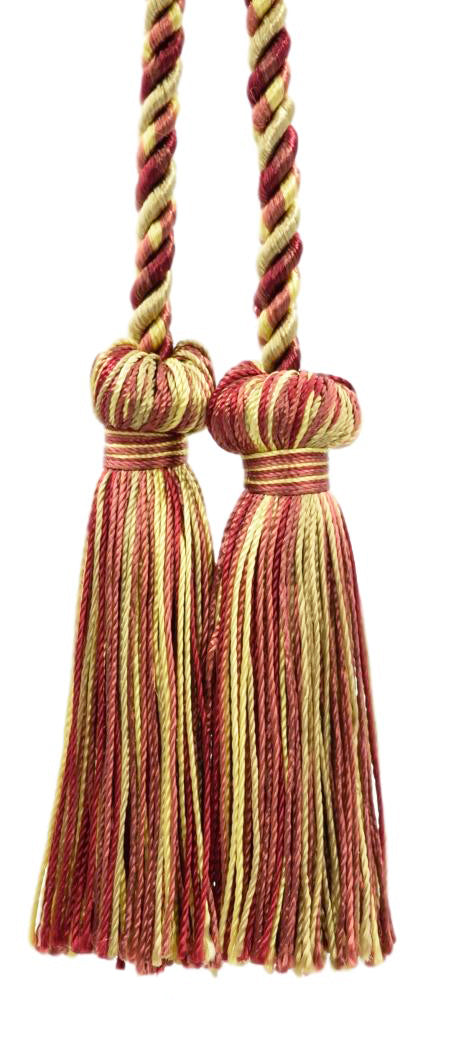 DÉCOPRO Decorative Double Tassel Curtain and Drapery Tieback / Holdback, 3" (7.5cm), 27" (68.5cm) # CCT, Bistro Beige #PR02 (Golden Beige, Wine Red, Yellow Gold) | Set of 2 - DecoPro