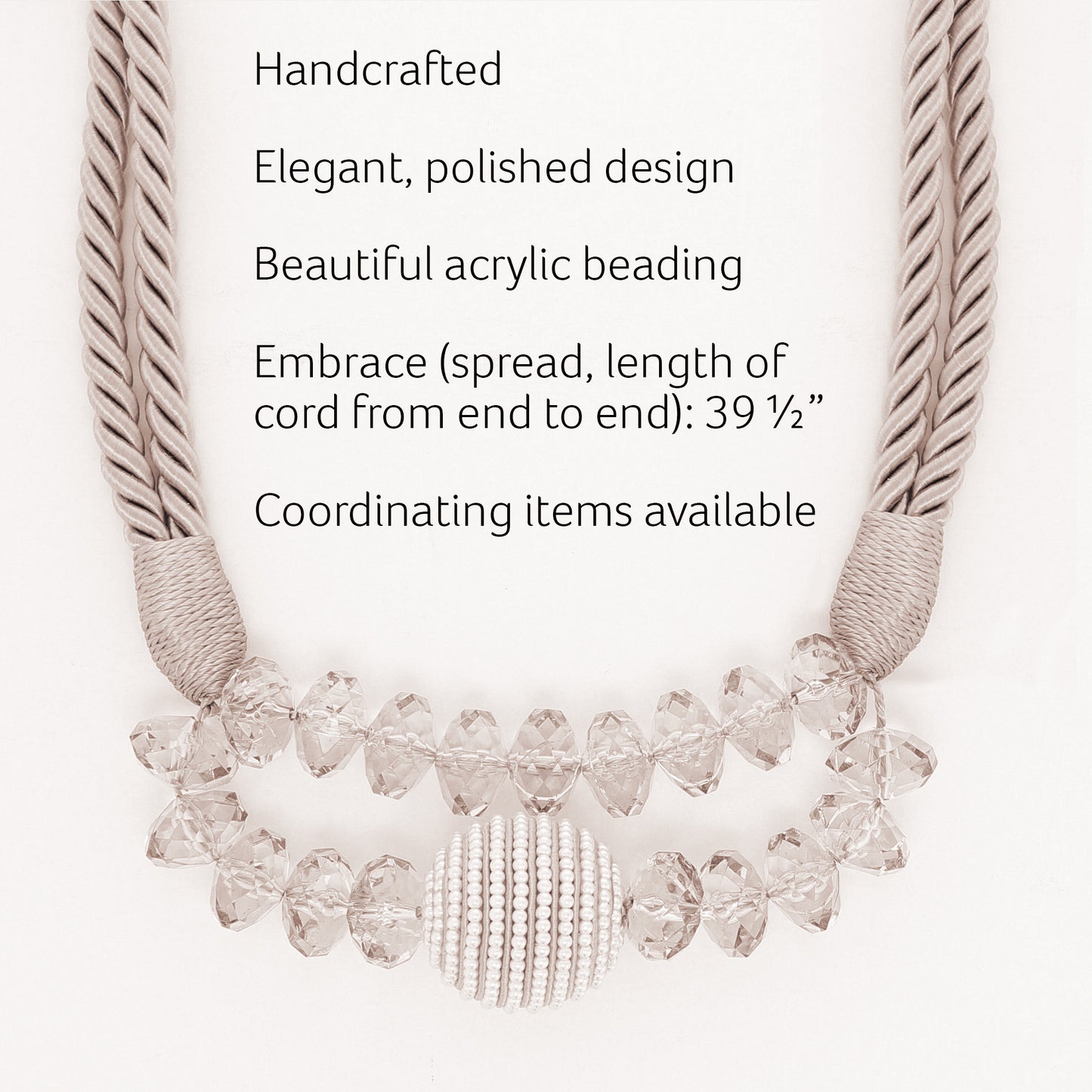 DÉCOPRO Lavish Curtain and Drapery Tieback with large Beaded Ball and Translucent Beads Tieback, Spread 40" (1m), 3/8" (1cm) Thick # HNTB, Light Rose Pink #20160 (Light Gray Pink) | Sold Individually - DecoPro