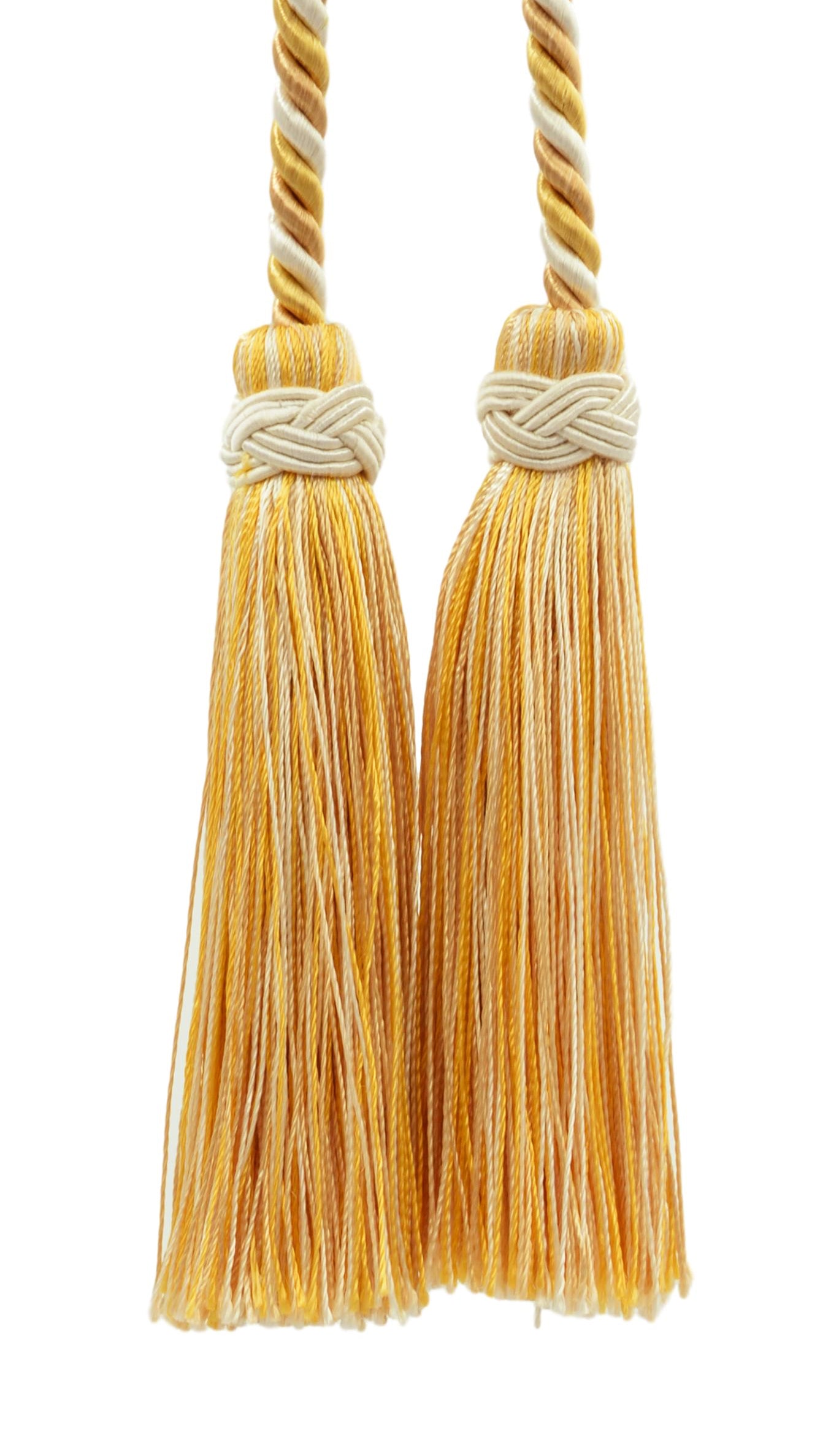 DÉCOPRO Imperial Collection Double Tassel Curtain and Drapery Tieback / Holdback, 4" (10cm), 26" (66cm) # ICT, Canary Ivory Gold #B2523 (Yellow Gold, White Ivory) | Set of 4 - DecoPro