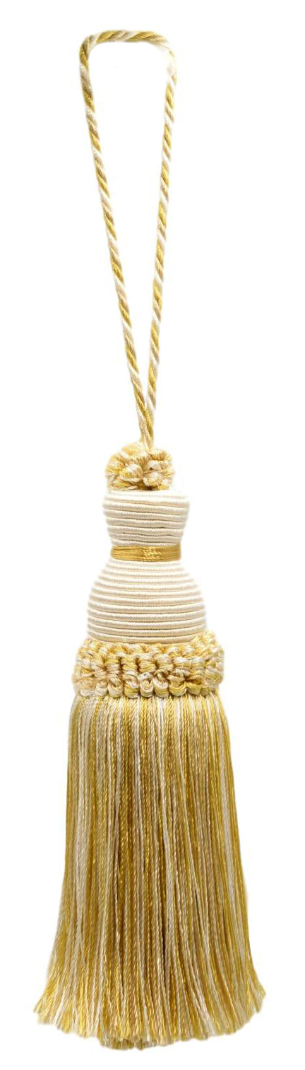 DÉCOPRO Beautiful Hand-crafted 5" (12.5cm) Key Tassel, 3 1/2" (8.5cm) Loop, # IKTJ, Ivory Beige Gold #2523 (Yellow Gold, White Ivory, Light Beige) Set of 10 - DecoPro