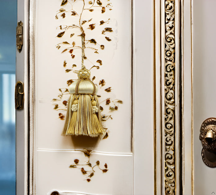 DÉCOPRO Elegant Hand-crafted 4" accented with Crown Tassels # KTAX4, Almond Beige #LX01 (Gold Beige, Light Brown, White Ivory) | Set of 4 - DecoPro