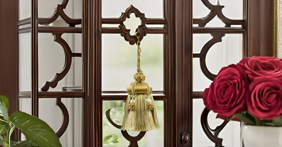 DÉCOPRO Elegant Hand-crafted 4" accented with Crown Tassels # KTAX4, Lemongrass Gold #LX02 (Light Gold, Yellow Gold, Sage Green) | Set of 2 - DecoPro