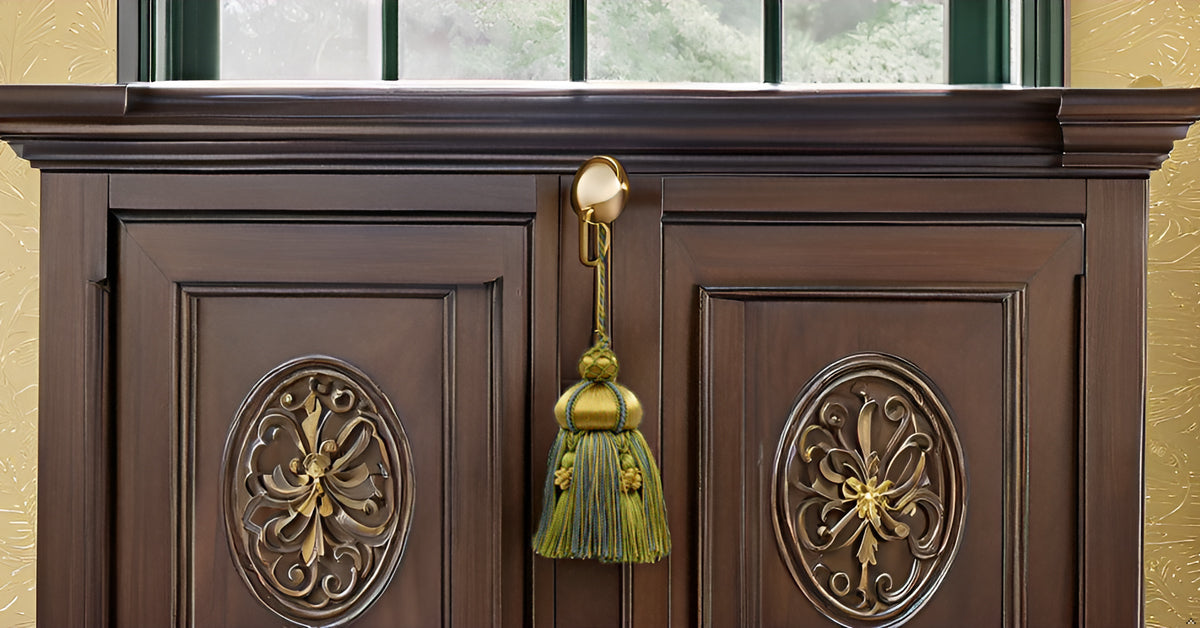 DÉCOPRO Elegant Hand-crafted 4" accented with Crown Tassels # KTAX4, Seaside Green #LX04 (Yellow Green, Yellow Gold, Turquoise Blue) | Set of 4 - DecoPro
