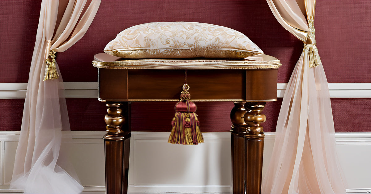 DÉCOPRO Elegant Hand-crafted 4" accented with Crown Tassels # KTAX4, Golden Brown Beige #LX09 (Golden Beige, Dark Red, Plum Purple) | Set of 4 - DecoPro