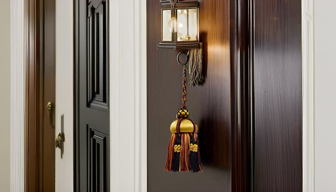 DÉCOPRO Elegant Hand-crafted 4" accented with Crown Tassels # KTAX4, Golden Raven Black #LX10 (Pure Black, Yellow Gold, Cherry Red) | Set of 2 - DecoPro