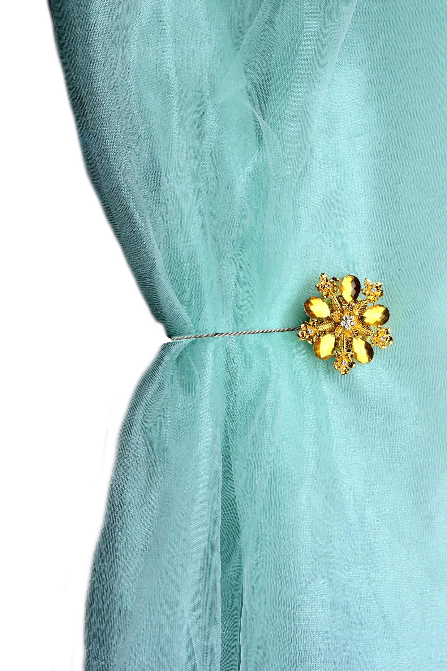 DÉCOPRO Magnetic Curtain and Drapery Tieback with Beautiful Rhinestone Daffodil Design Tieback, Spread 8" (20cm), 1/16" (1.5mm) Thick # MT50421 Classic Gold #GOLD (Yellow Gold) | Set of 2 - DecoPro