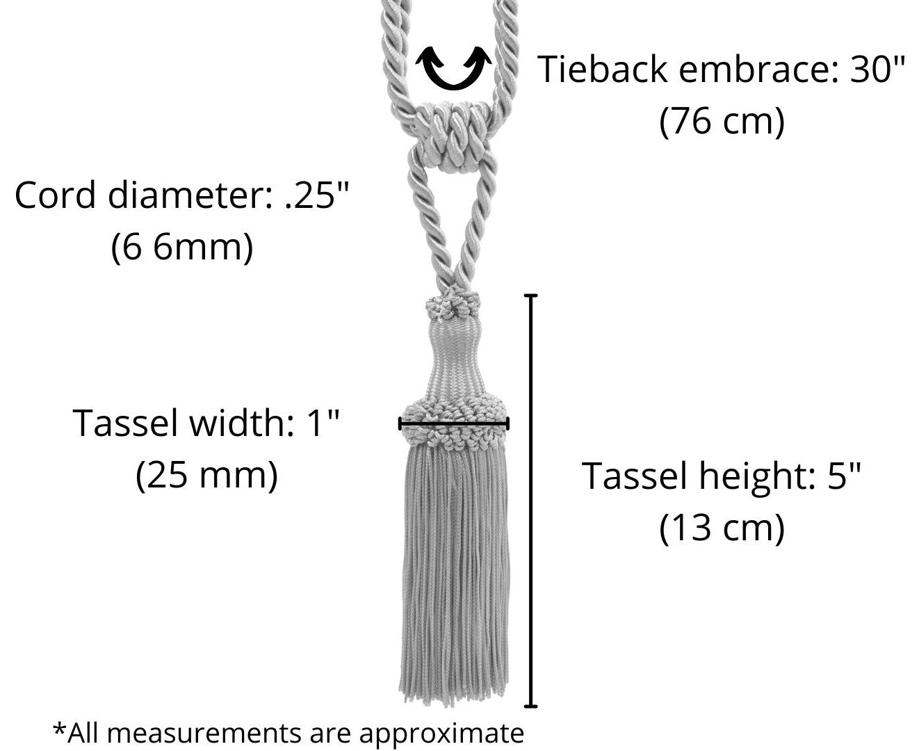 DÉCOPRO Decorative Chainette Curtain Tassel Tieback, Tassel Length 5" (12.5cm), Spread 30" (76cm) # STB, Pure Black #K9 (Jet Black) | Set of 2 - DecoPro