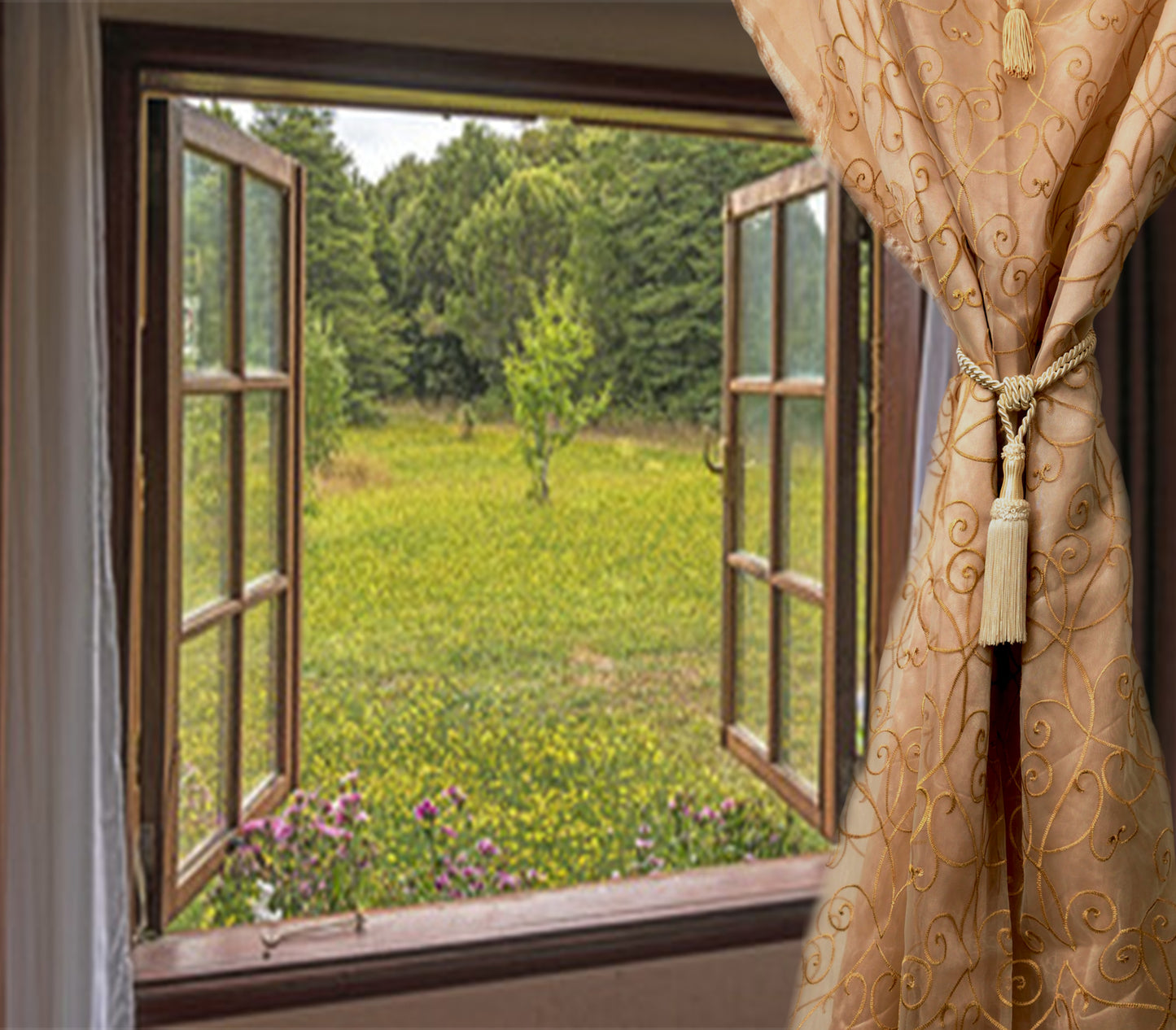 DÉCOPRO Decorative Chainette Curtain Tassel Tieback, Tassel Length 5" (12.5cm), Spread 30" (76cm) # STB, Pure White #A1 (Bright White) | Set of 2 - DecoPro