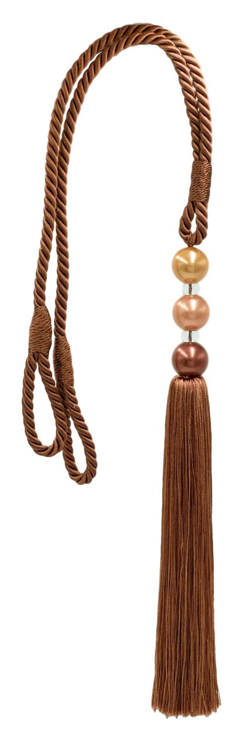 DÉCOPRO Sleek and Silky Curtain & Drapery Tassel Tieback with Handcrafted Triple Ball Design, Tassel Length 9" (22.5cm), Spread 28" (71cm) # TB3BALL9 Caramel Brown #20152B (Light Chocolate Brown, Light Bronze) | Set of 4 - DecoPro