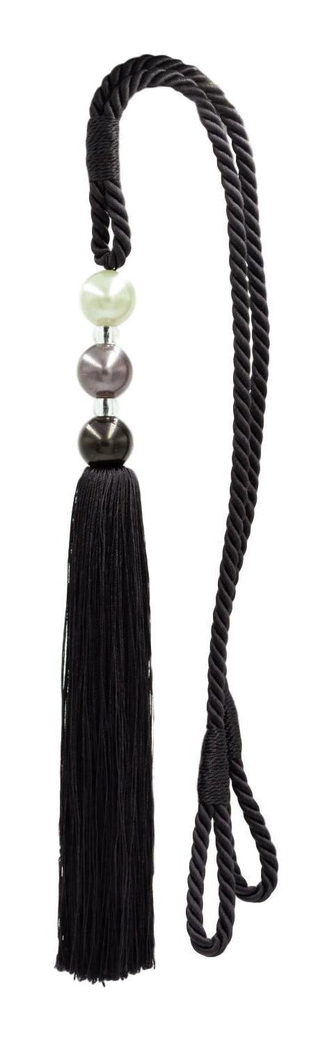 DÉCOPRO Sleek and Silky Curtain & Drapery Tassel Tieback with Handcrafted Triple Ball Design, Tassel Length 9" (22.5cm), Spread 28" (71cm) # TB3BALL9 Pure Black #K9 (Jet Black) | Set of 4 - DecoPro