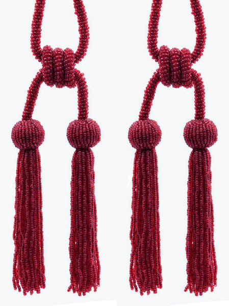 DÉCOPRO Opulent Beaded Curtain Double Tassel Tieback, Handcrafted with Elaborately Hand-strung Glass Seed Beads, Tassel Length 4 1/2