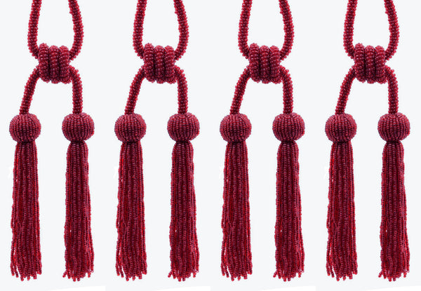 DÉCOPRO Opulent Beaded Curtain Double Tassel Tieback, Handcrafted with Elaborately Hand-strung Glass Seed Beads, Tassel Length 4 1/2