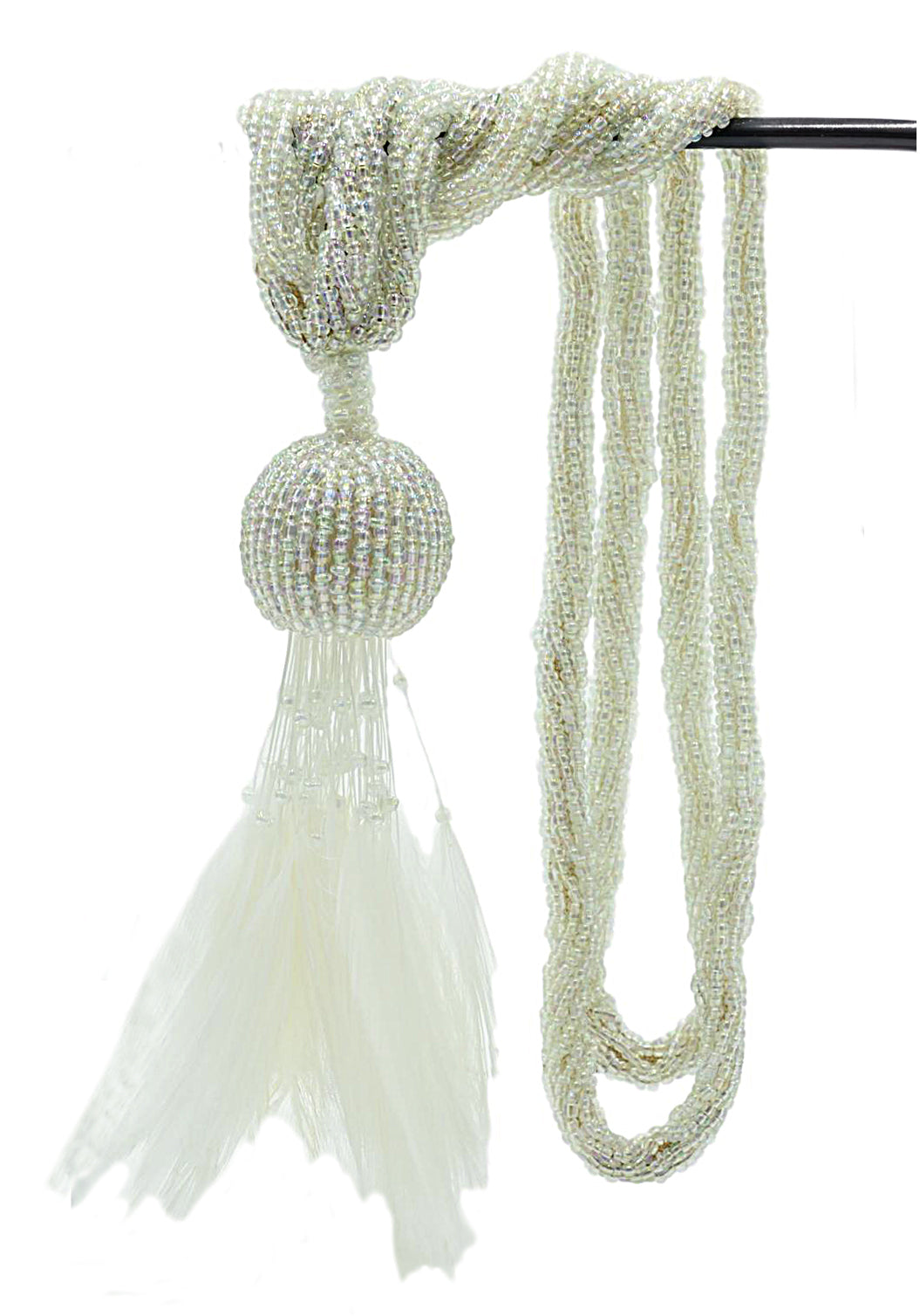 DÉCOPRO Beautiful Beaded Curtain Tassel Tieback Exquisitely Handcrafted with Exotic Feather Design, Tassel Length 5" (12.5cm), Spread 23" (58cm) # TBBDFEATH5 Pure White #A1 (Bright White) | Set of 2 - DecoPro