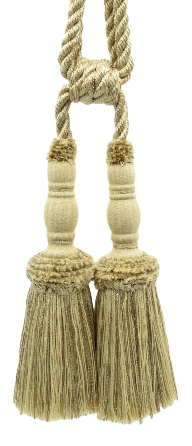 DÉCOPRO Vintage Curtain & Drapery Tassel Tieback with Chenille Accent, Tassel Length 8" (20cm), Spread 29" (73.5cm) # TBC82 Sandstone Beige #A10 (Light Tan Beige) | Set of 4 - DecoPro