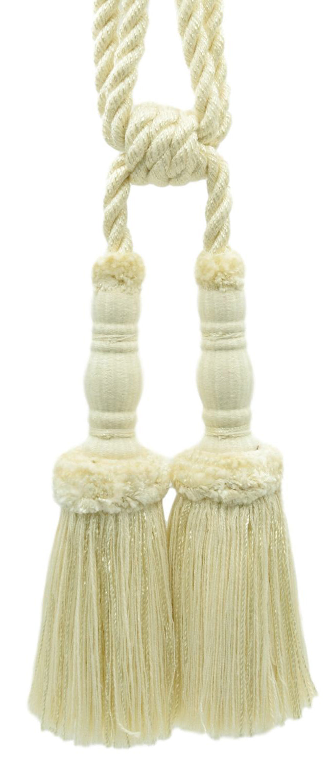 DÉCOPRO Vintage Curtain & Drapery Tassel Tieback with Chenille Accent, Tassel Length 8" (20cm), Spread 29" (73.5cm) # TBC82 Cream Ivory #A2 (Ivory / Cream) | Set of 4 - DecoPro