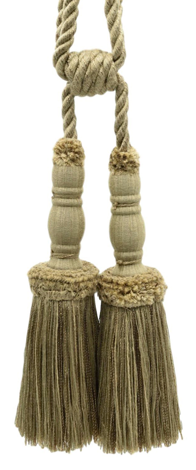 DÉCOPRO Vintage Curtain & Drapery Tassel Tieback with Chenille Accent, Tassel Length 8" (20cm), Spread 29" (73.5cm) # TBC82 Dark Sand Beige #A8 | Set of 4 - DecoPro