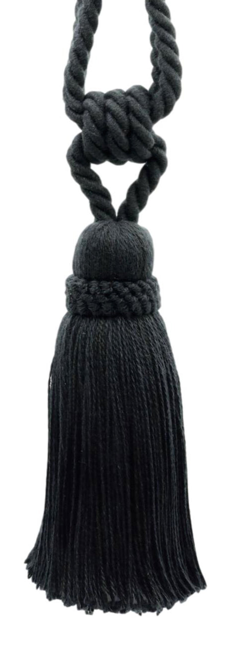 DÉCOPRO Hand Crafted Traditional Country Cotton Curtain Tassel Tieback, Tassel Length 7" (17.5cm), Spread 32" (81cm) # TBCTN7 Pure Black #K9 (Jet Black) | Set of 2 - DecoPro