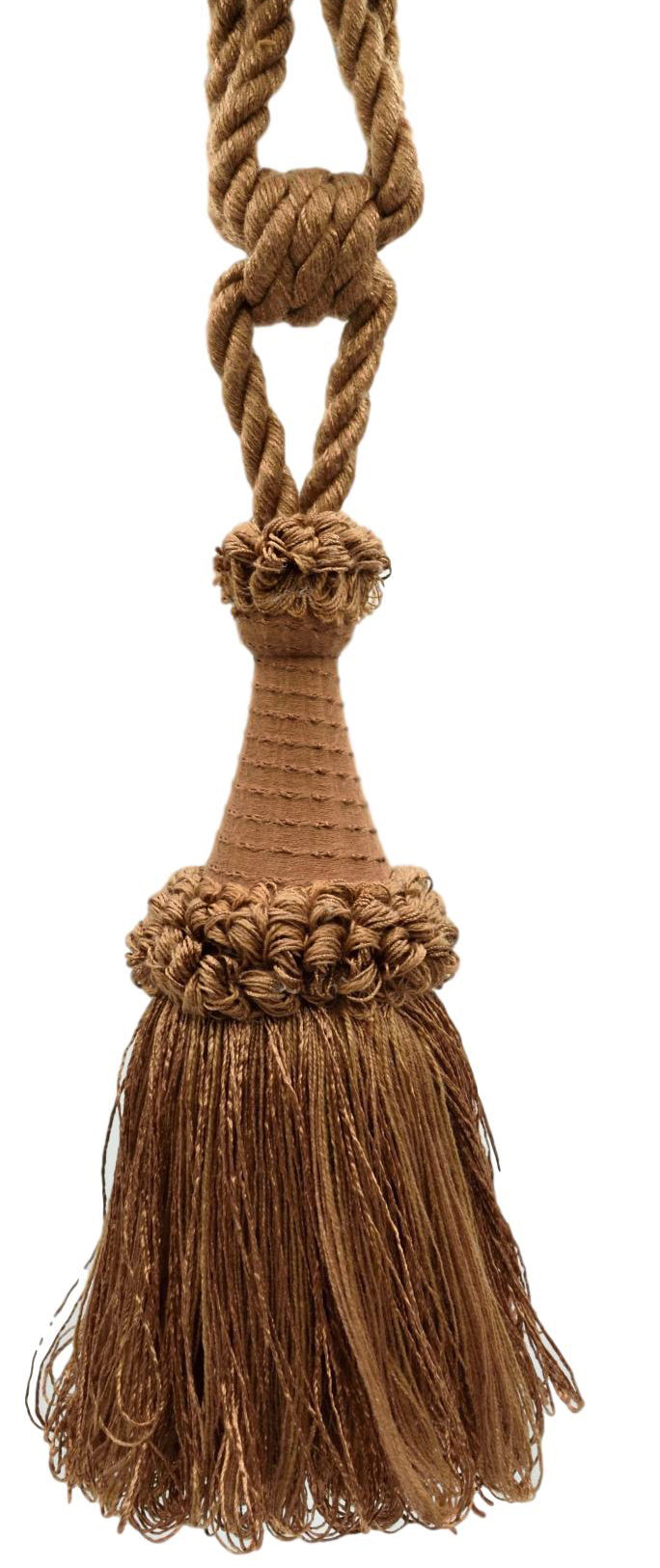 DÉCOPRO Decorative Curtain & Drapery Tassel Tieback Handcrafted with Victorian Design, Tassel Length 8" (20cm), Spread 30" (76cm) # TBDK8, Oak Brown #E20 (Light Warm Brown) | Set of 2 - DecoPro