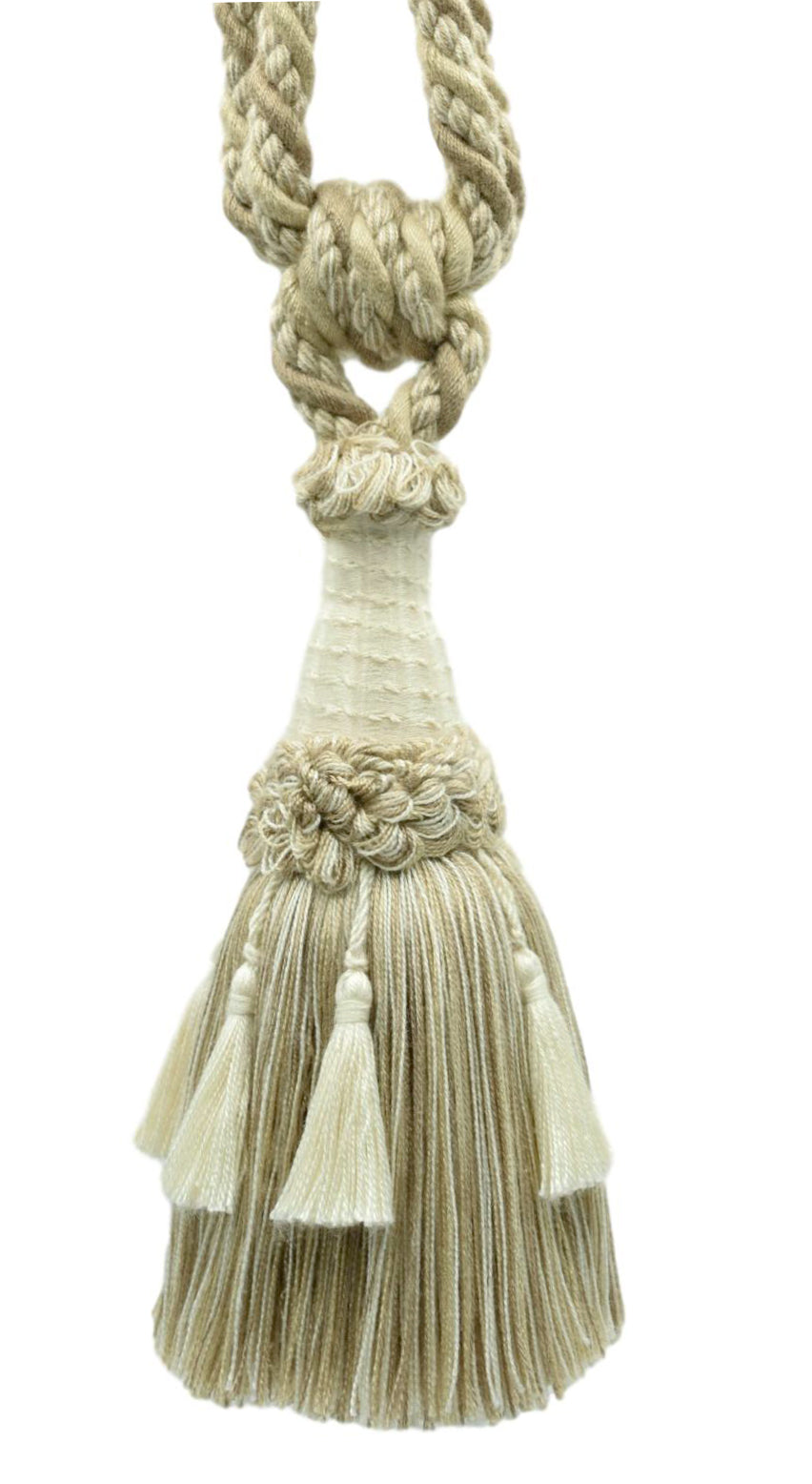 DÉCOPRO Beautifully Handcrafted Curtain & Drapery Tassel Tieback with Matte Finish, Tassel Length 6" (15cm), Spread 30" (76cm) # TBEMP6 Fossil Ivory #W01 (White Ivory, Light Beige) | Set of 2 - DecoPro