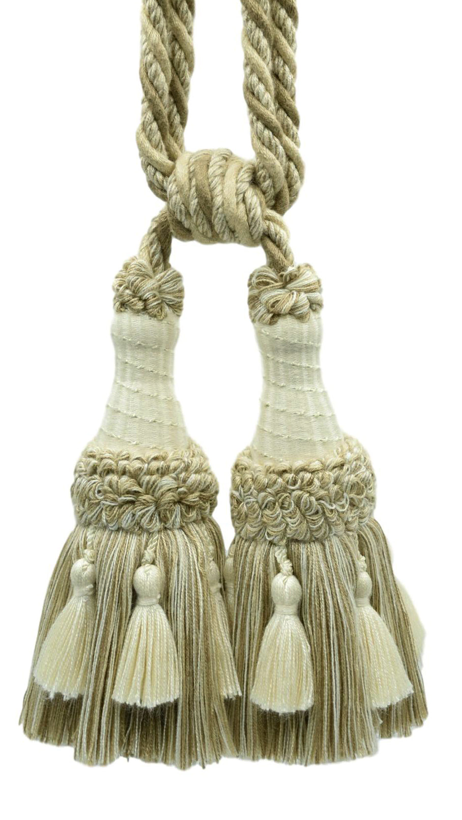 DÉCOPRO Beautifully Handcrafted Curtain & Drapery Tassel Tieback with Matte Finish, Tassel Length 6" (15cm), Spread 30" (76cm) # TBEMP62 Fossil Ivory #W01 (White Ivory, Light Beige) | Set of 2 - DecoPro