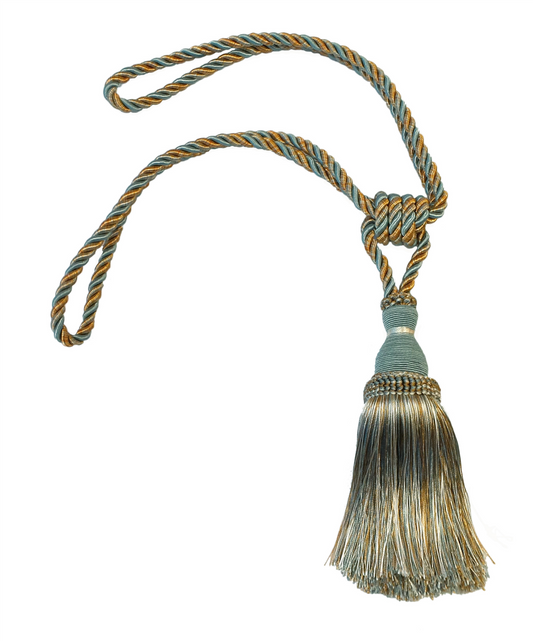 DÉCOPRO Noblesse Collection Elegant Curtain & Drapery Tassel Tieback, Tassel Length 8" (20cm), Spread 30" (76cm) # TBH8, Island Breeze Blue #5939 (Silver Blue, Gold, Off White) | Sold Individually - DecoPro