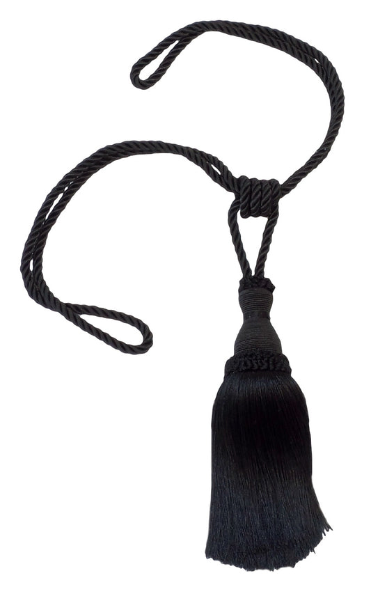DÉCOPRO Noblesse Collection Elegant Curtain & Drapery Tassel Tieback, Tassel Length 8" (20cm), Spread 30" (76cm) # TBH8, Pure Black #K9 (Jet Black) | Sold Individually - DecoPro