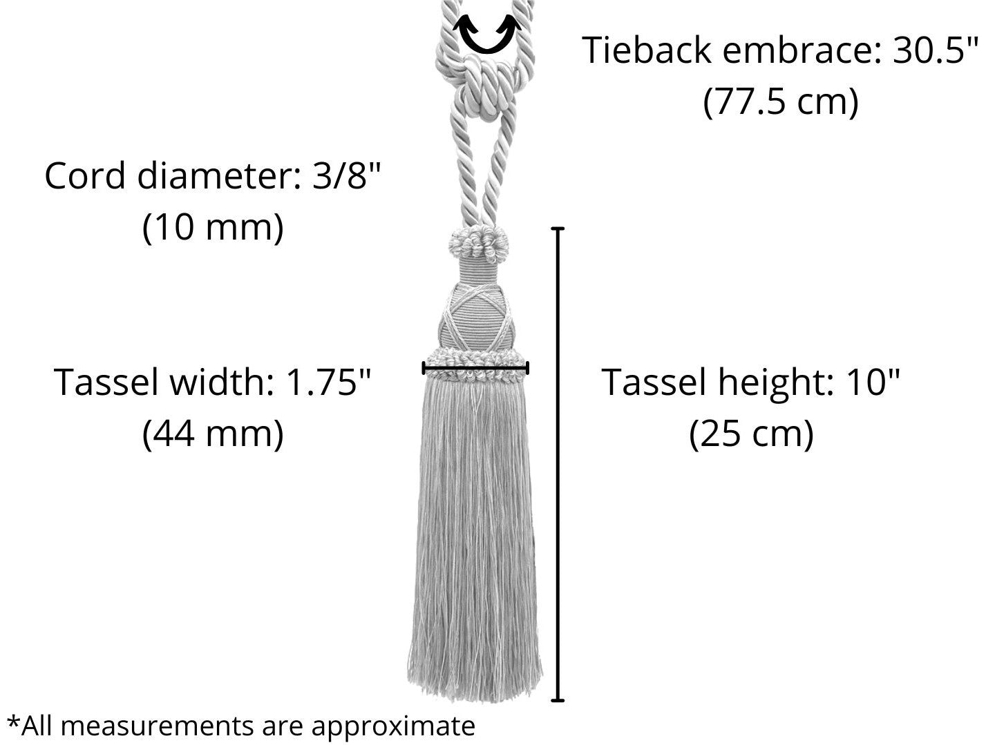 DÉCOPRO Elegant Criss Cross Curtain & Drapery Tassel Tieback, Tassel Length 10" (25cm), Spread 30" (76cm) # TBIC1 Ivory Beige Gold #2523 (Yellow Gold, White Ivory, Light Beige) | Set of 2 - DecoPro