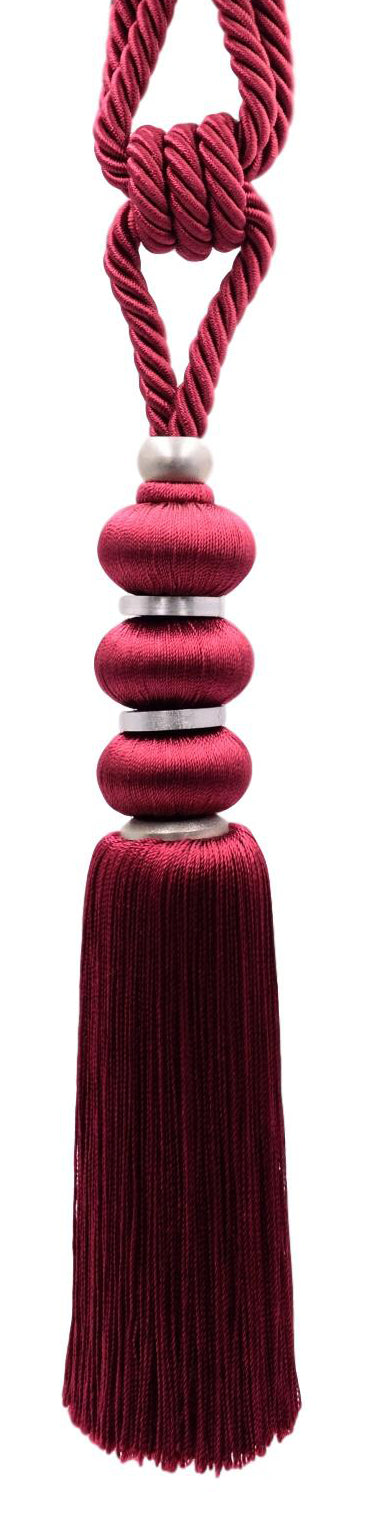 DÉCOPRO Elegant Curtain & Drapery Tassel Tieback, Contemporary Design, with Silver Metal Accents, Tassel Length 10" (25cm), Spread 26" (66cm) # TBMD10 Dark Wine Red #E10 (Dark Burgundy Red) | Set of 4 - DecoPro