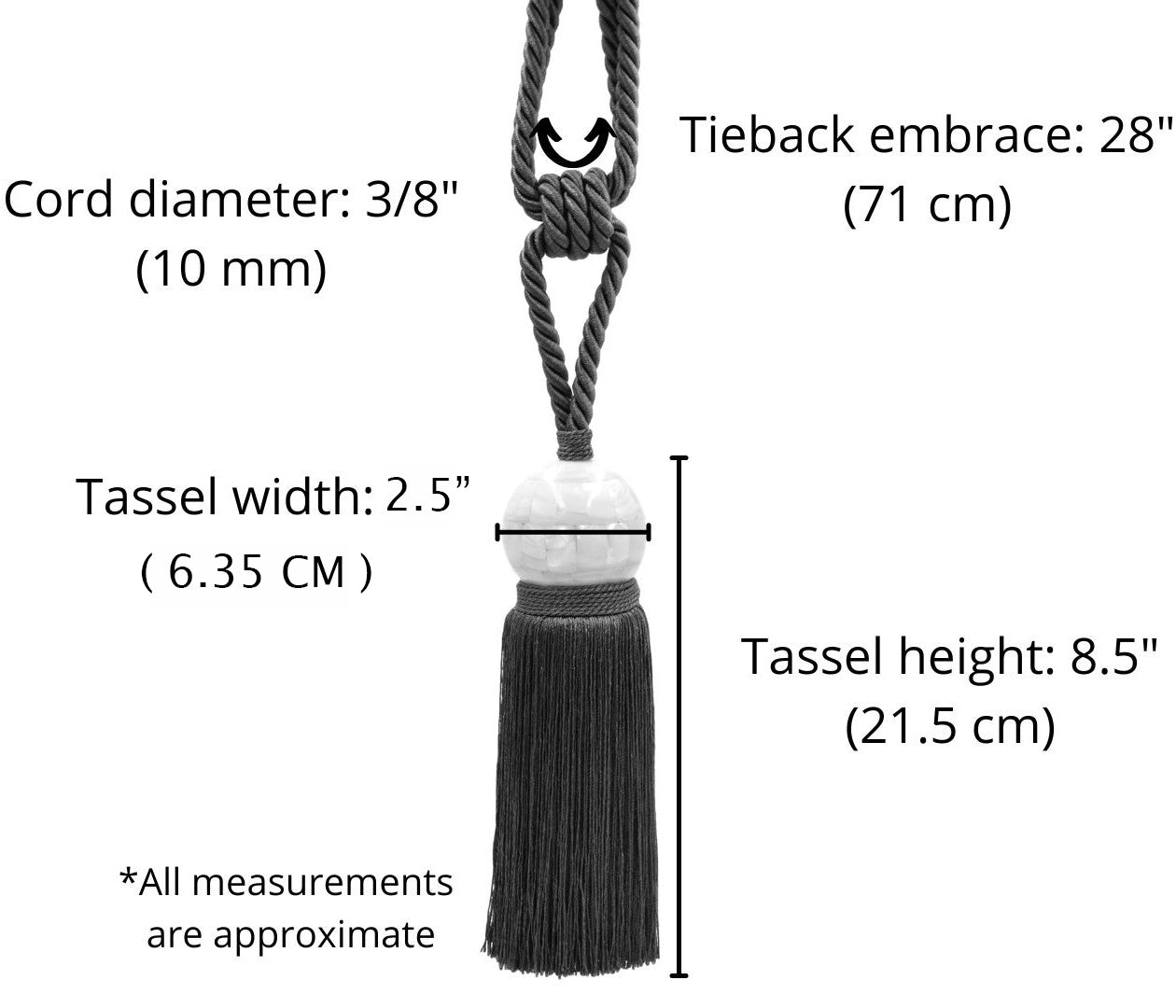DÉCOPRO Unique Large Mother Of Pearl Ball Curtain Tassel Tieback, Tassel Length 8 1/2" (21.5cm), Spread 28" (71cm) # TBMOP8 Espresso Brown #P07 (Dark Brown) | Set of 10 - DecoPro