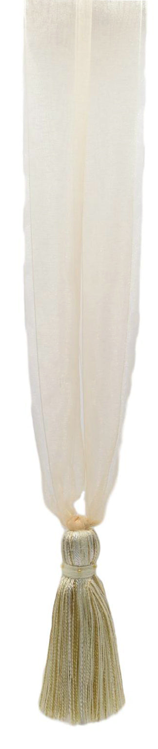 DÉCOPRO Elegant Organza Ribbon Curtain and Drapery Tassel Tieback, Tassel Length 4" (10cm), Spread 24" (61cm) # TBORGNZ4 White Ivory #3 (White Ivory Beige) | Sold Individually - DecoPro