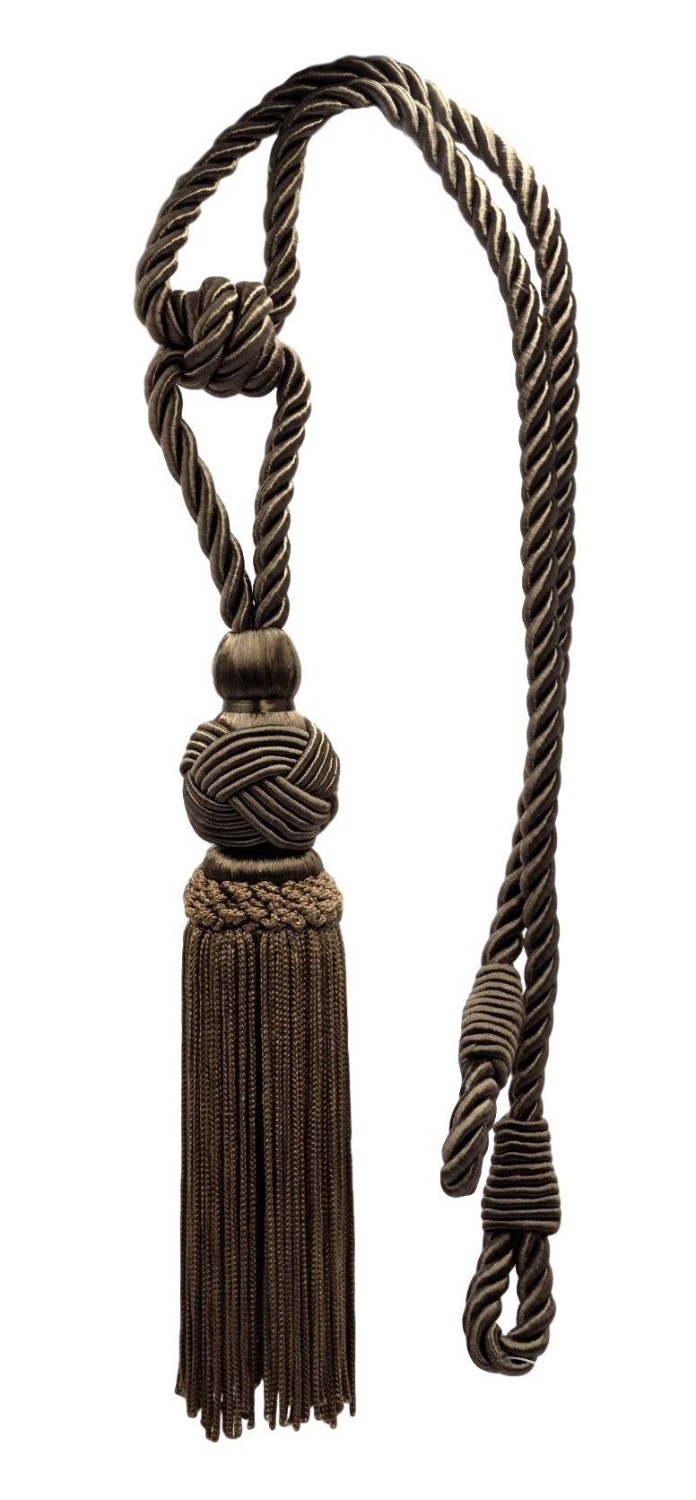 DÉCOPRO Elegant Medium-Sized Chainette Tassel Tieback, Turkish Knot Design - Ideal for Curtains and Draperies, Tassel Length 6" (15cm), Spread 28" (71cm) # TBTRK6 Mocha Brown #D2 (Dark Chocolate Brown) | Set of 4 - DecoPro