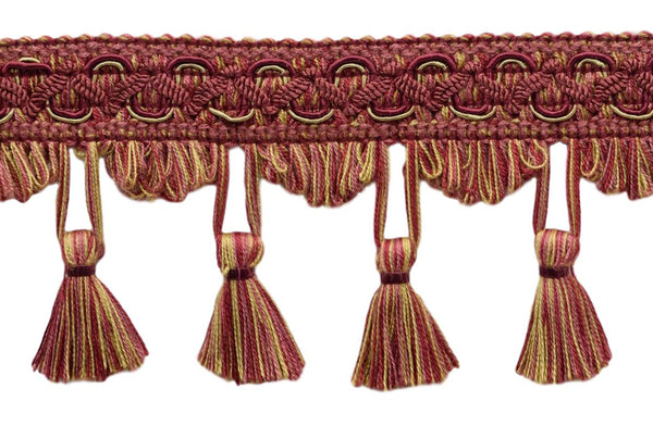 6 Yard Value Pack - 2.5 Inch Wine, Camel, Crimson Tassel Fringe Trim / Basic Trim Collection / Style# TFEMP3 (21958) / Color: Maple Leaf - V122 (18 Ft / 5.5 Meters)