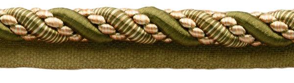 27 Yard Value Pack of Large 7/16 inch Olive Green Light Gold White, Noblesse Collection Lip Cord Style# 0716H Color: 010 - Olive Garden (25 Meters / 81 Ft.)