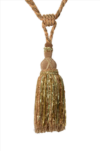 Lovely Beige, Light Brown, Moss green, Curtain & Drapery Tassel Tieback / 12 inch tassel, 34 inch Spread (embrace), 3/8 inch Cord, COLOR: Oasis