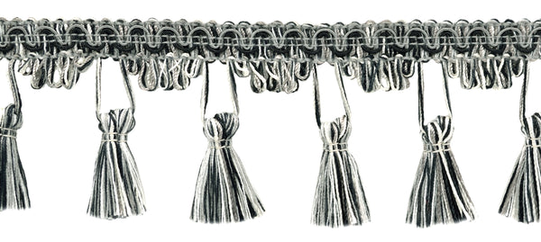 24 Yard Package - 2.5 Inch Black, Medium Grey, Vanilla Tassel Fringe Trim / Basic Trim Collection / Style# TFC025 / Color: Tuxedo - PR23 (72 Ft / 21.9 Meters)