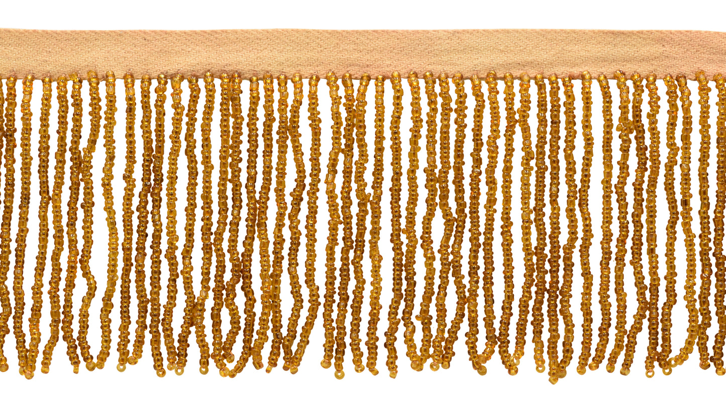 2 1/2" (6cm) Beautiful Handcrafted Beaded Fringe Trim with Sead Bead Design | Fringe Trim (Style# B40684-GL), #E20 Solid / Light Warm Brown - 12 Yards - DecoPro