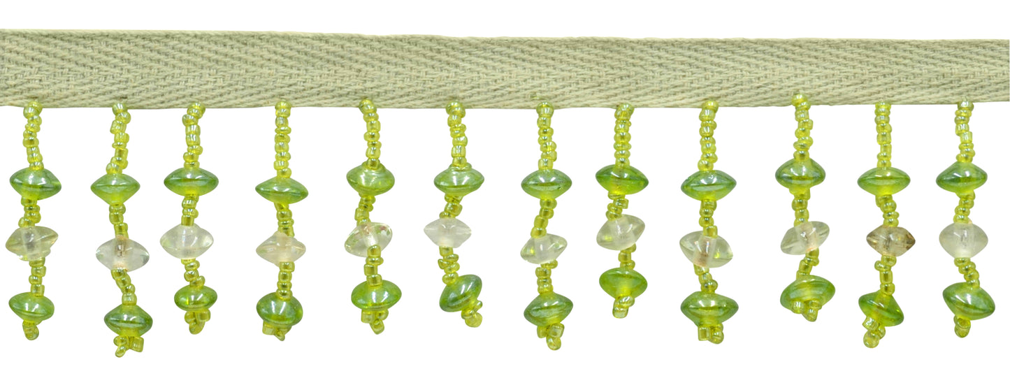 1 1/2" (3.5cm) Beautiful Handcrafted Beaded Fringe Trim with Disc Bead Design | Fringe Trim (Style# B40683-GL), #L60008 Multicolor / Forest Green - 3 Yards - DecoPro