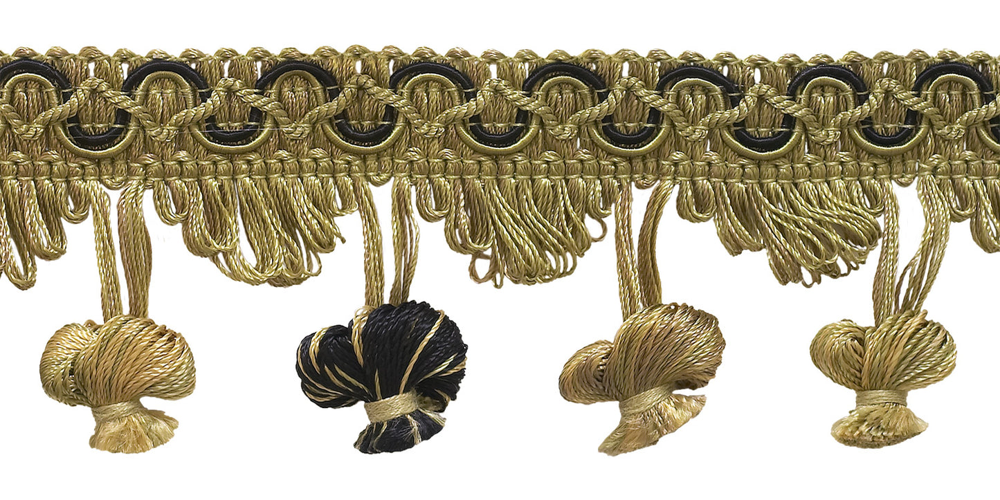 Taupe, Black 2 inch Imperial II Onion Tassel Fringe Style# NT2503 Color: MIDNIGHT MEADOW - 4363 (Sold by The Yard) - DecoPro