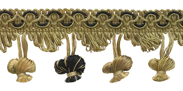 Taupe, Black 2 inch Imperial II Onion Tassel Fringe Style# NT2503 Color: MIDNIGHT MEADOW - 4363 (Sold by The Yard)