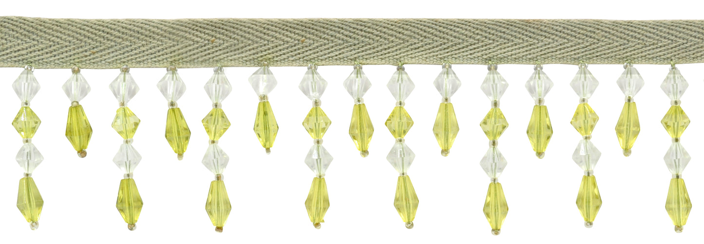 1 3/4" (4cm) Beautiful Handcrafted Diamond Beaded Fringe Trim | Fringe Trim (Style# B40692-AC), #L60008 Multicolor / Forest Green - 12 Yards - DecoPro