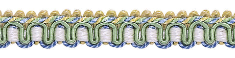 Gold, Green, Blue 1/2 inch Imperial II Gimp Braid Style# 0050IG Color: MOUNTAIN SPRING - 4668B (Sold by The Yard)