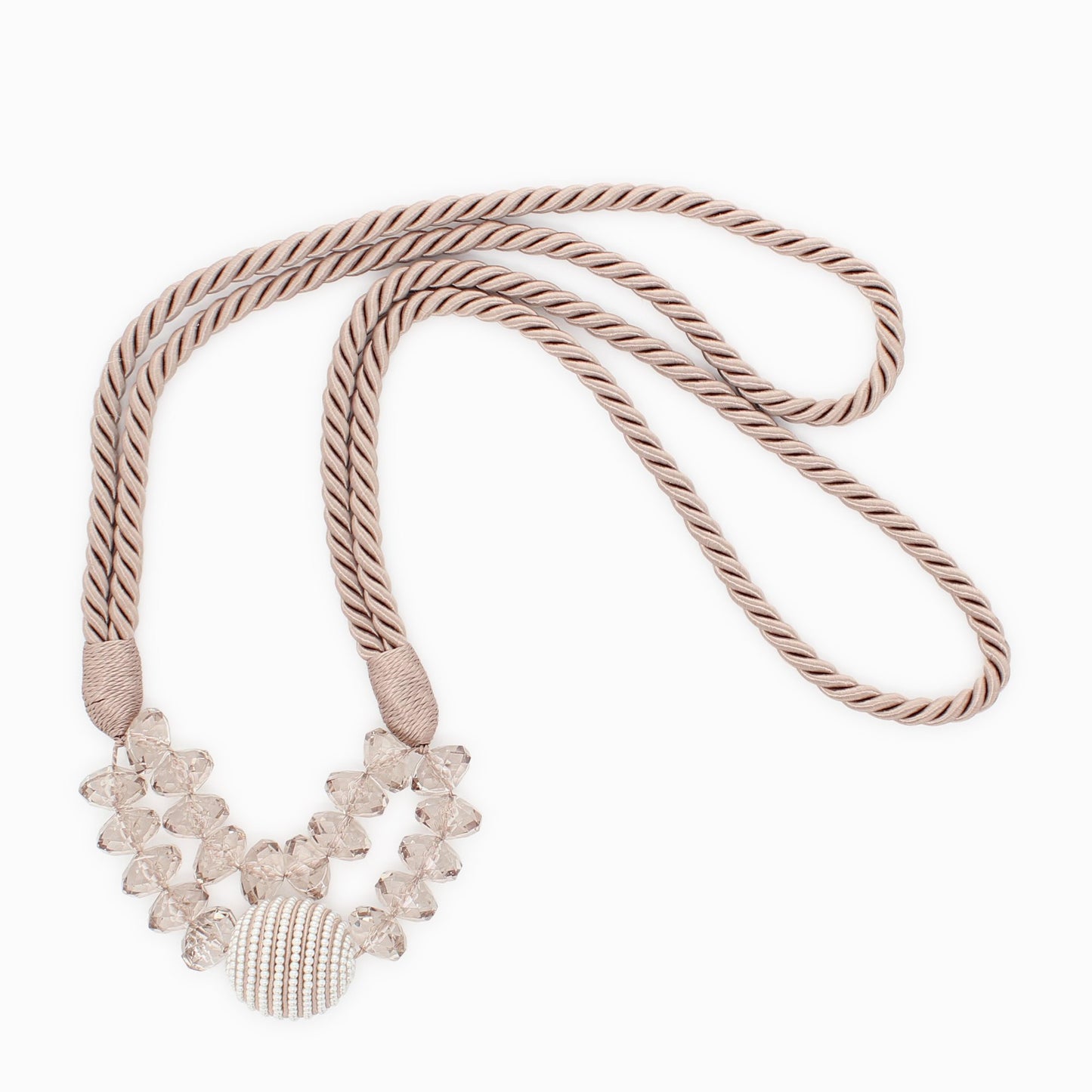 DecoPro Cotton-Blend and Acrylic Pearl Bead Rope Holdback with 39 1/2" Spread (Embrace), Set of Two Decorative Rope Tiebacks to Enhance the Look of Curtains and Drapes - DecoPro